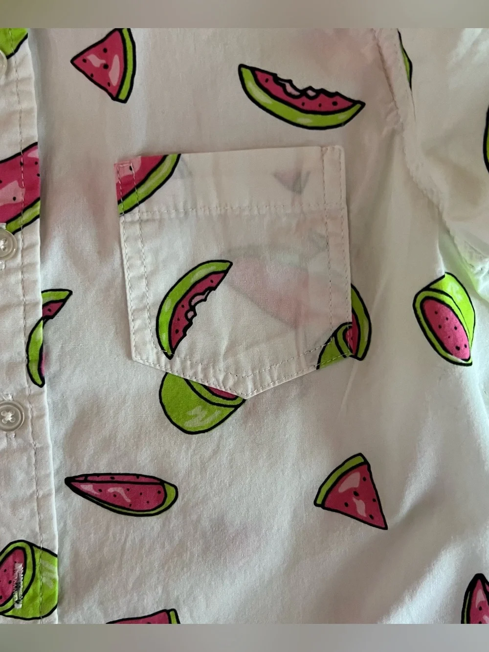 Arizona jeans co button down boys shirt  White with pink watermelon 🍉 slices and